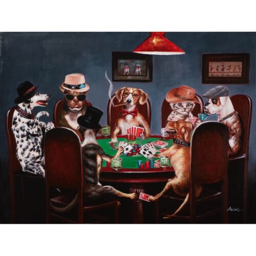 Schilderij op linnen 'Honden aan de pokertafel'