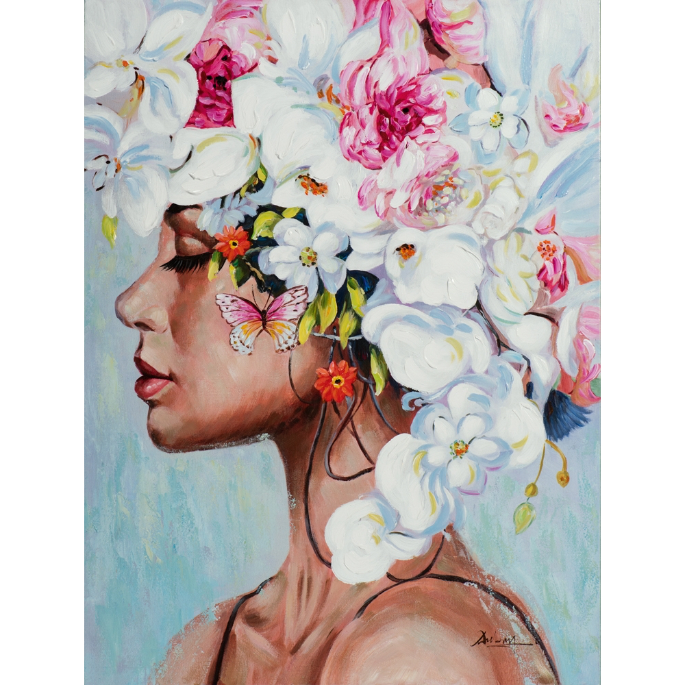 Perceptueel Weggooien roterend Schilderij 'Vrouw met bloemen' - op linnen geschilderd - 80 x 120 cm