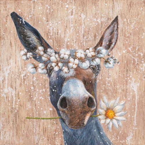 Schilderij 'Donkey with flowers'