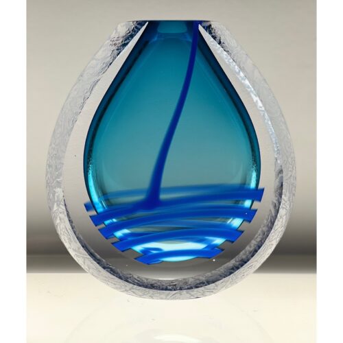 Pavel Havelka glaskunst 'Bolvaas blauw met kristalrand'