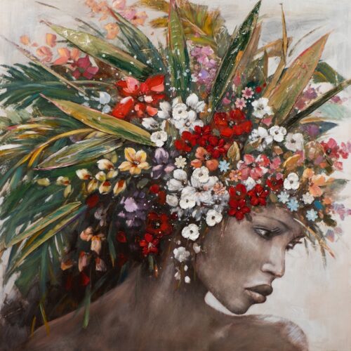 Schilderij 'Woman with flower wig'