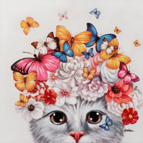 Schilderij 'Kitten met vlinders'