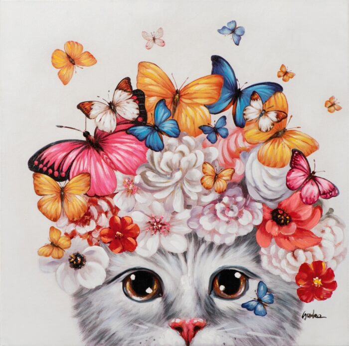 Schilderij 'Kitten met vlinders'