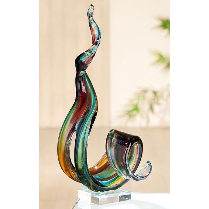 heel boksen Bijdrage Gilde glas 'Marea' - mondgeblazen glazen sculptuur - 38 x 18 cm