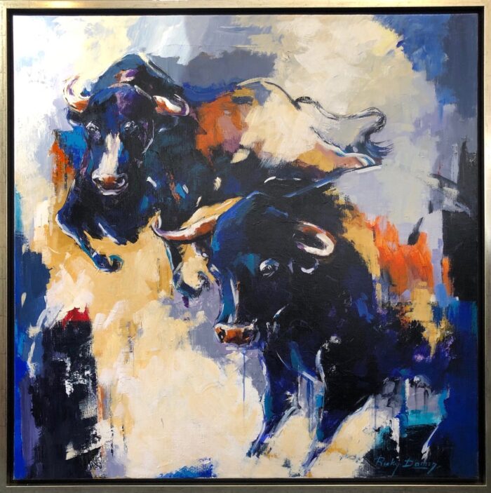 Ricky Damen schilderij 'Purple Bull'