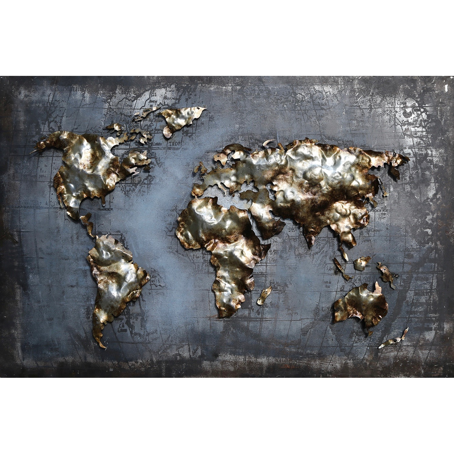 doos boete Slip schoenen Metal Art 3D schilderij 'Wereldkaart' - 80 x 120 cm - Van Bellen Art