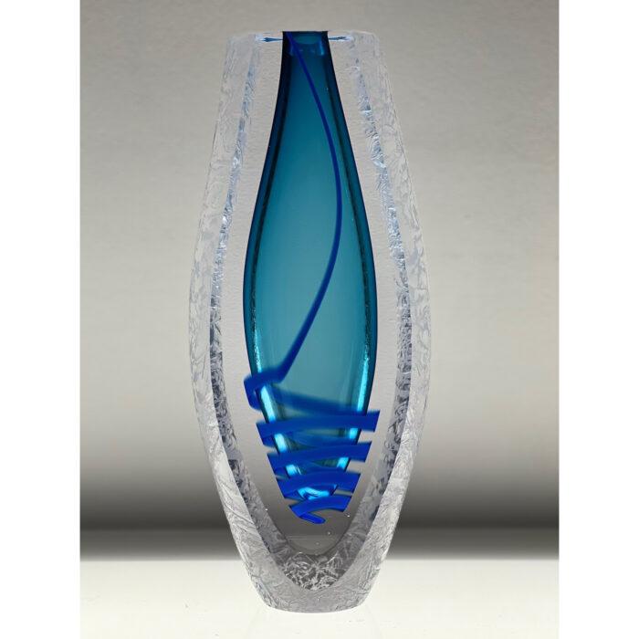 Pavel Havelka glaskunst 'Vaas in blauw met kristalrand'