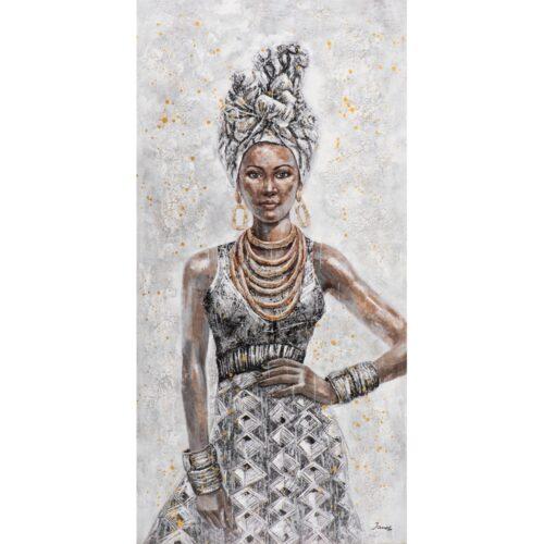 Schilderij 'Afrikaanse vrouw met lange jurk'