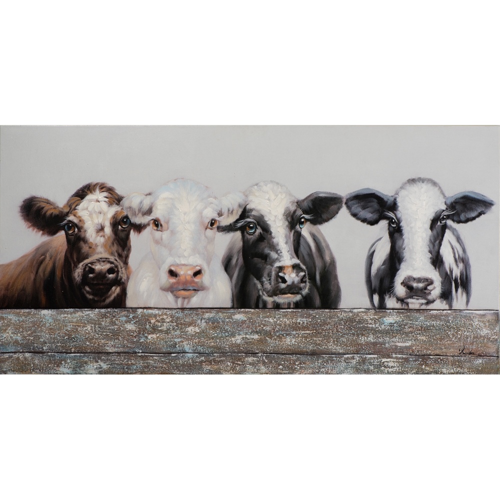 Tram Amfibisch aardappel Schilderij 'Koeien achter hek' - op linnen geschilderd - 70 x 140 cm