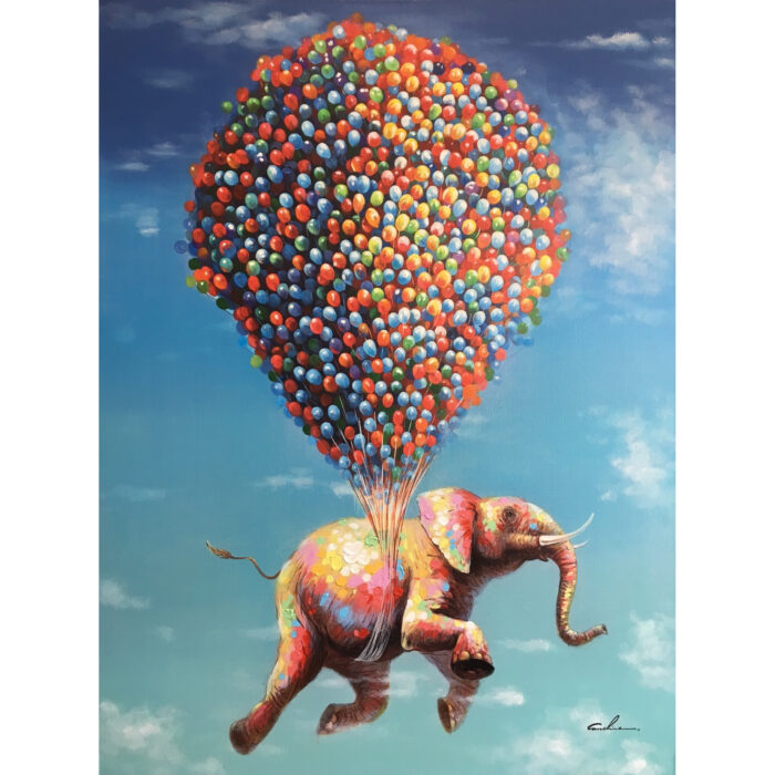 Schilderij 'Olifant aan ballonnen'