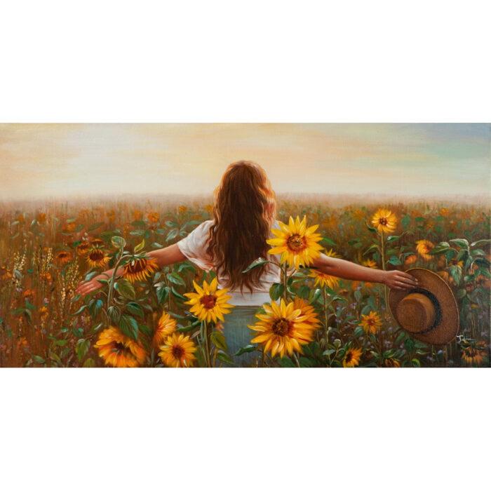 Schilderij 'Vrouw met zonnebloemen'