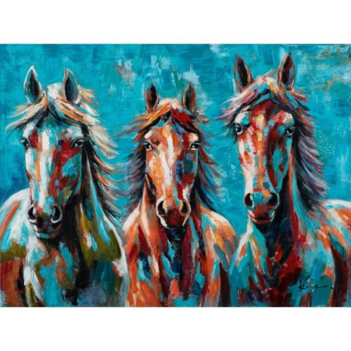 Schilderij op linnen 'Colorful Horses'