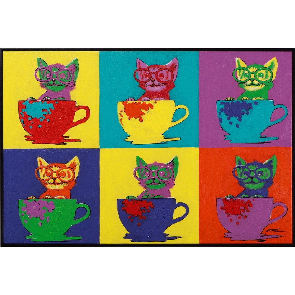 duizend Guinness Piepen Schilderij op linnen 'Pop Art Cats' - 62 x 92 cm - Origineel op linnen