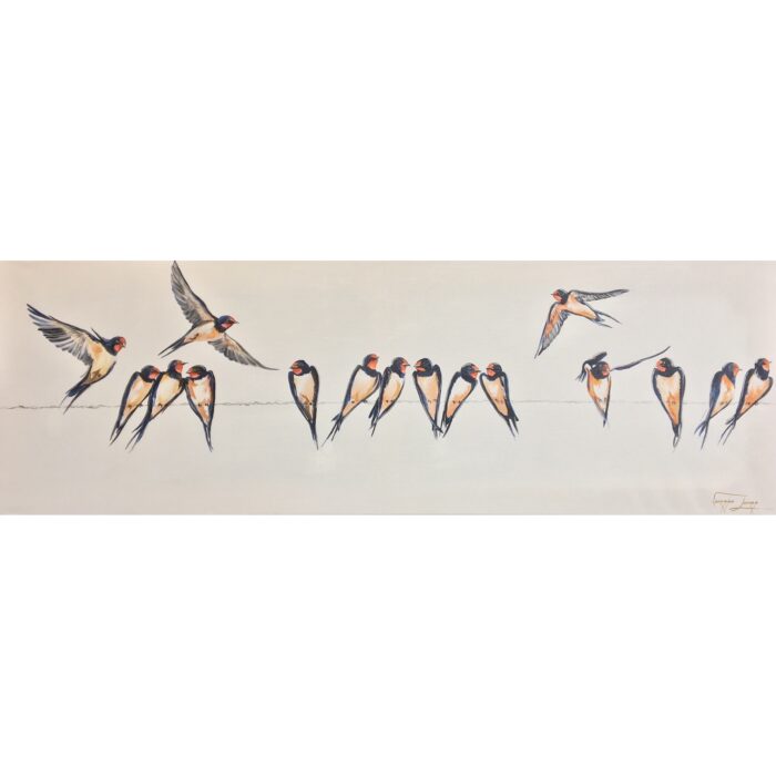 Vanessa Lomas schilderij 'Birds on a wire'