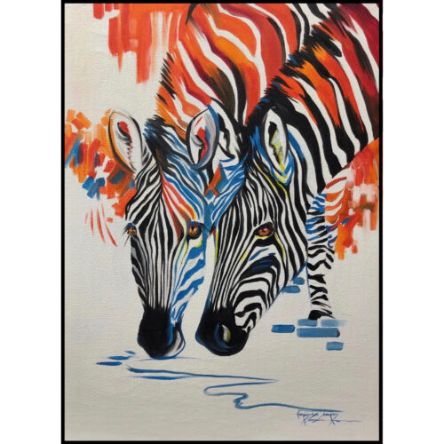Vanessa Lomas schilderij 'Colorful Zebra'