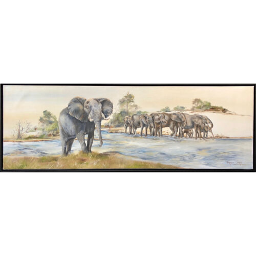 Vanessa Lomas schilderij 'Elephants drinking