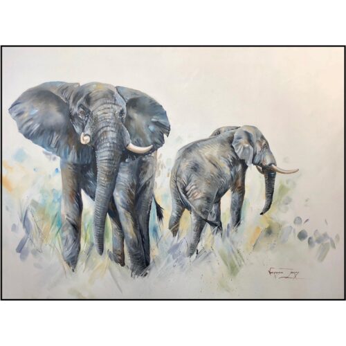 Vanessa Lomas schilderij 'Two elephant foraging'