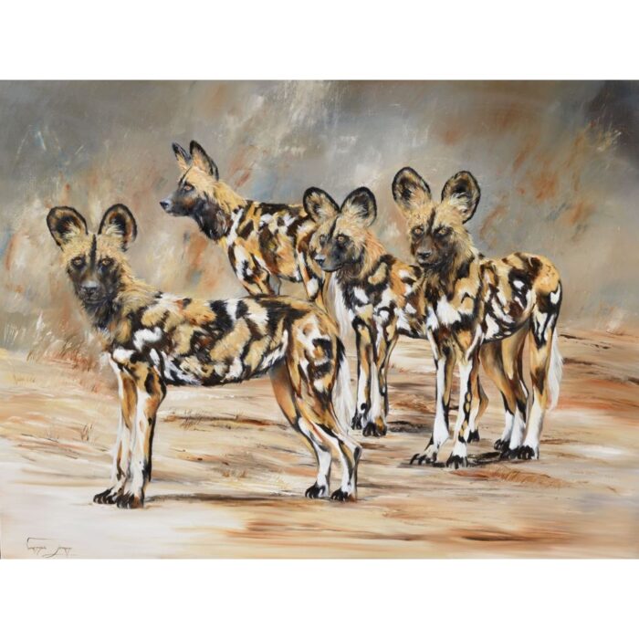 Vanessa Lomas schilderij 'Wild dog pack'