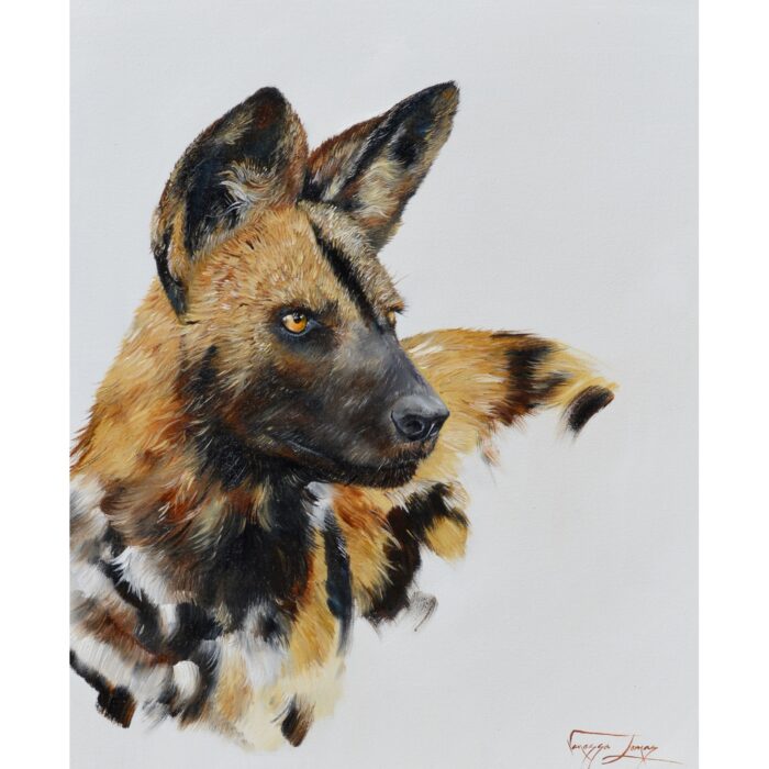 Vanessa Lomas schilderij 'Wild dog portrait'