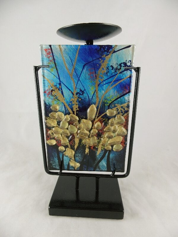 Design glas handbeschilderd Aqua' - 28 cm hoog