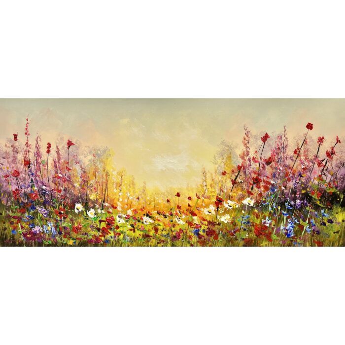 Jochem de Graaf schilderij 'Kleurrijk Bloemenveld' is een olieverf schilderij met frisse en vrolijke bloemen.